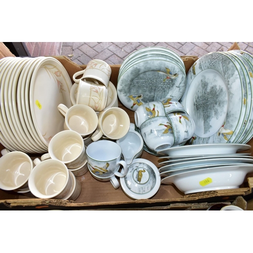 486 - SIX BOXES OF CERAMICS, DINNERWARE AND ORNAMENTS,  to include Royal Worcester 'Evesham' pattern circu... 