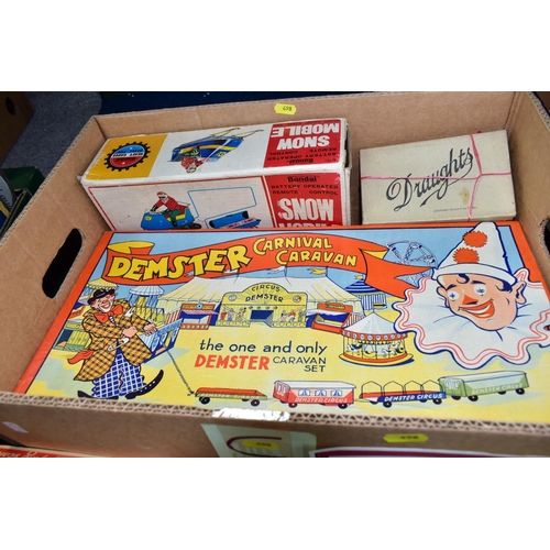 498 - THREE BOXES OF VINTAGE TOYS AND GAMES, including a Playcraft Television Favourites Oil Painting By N... 