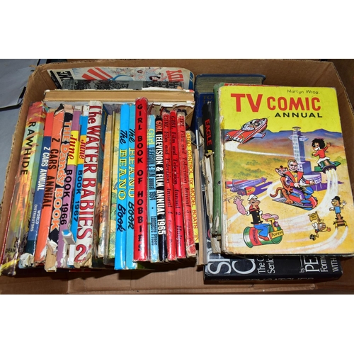 503 - THREE BOXES OF VINTAGE CHILDREN'S BOOKS AND ANNUALS, including a box containing Enid Blyton 'Sunny S... 