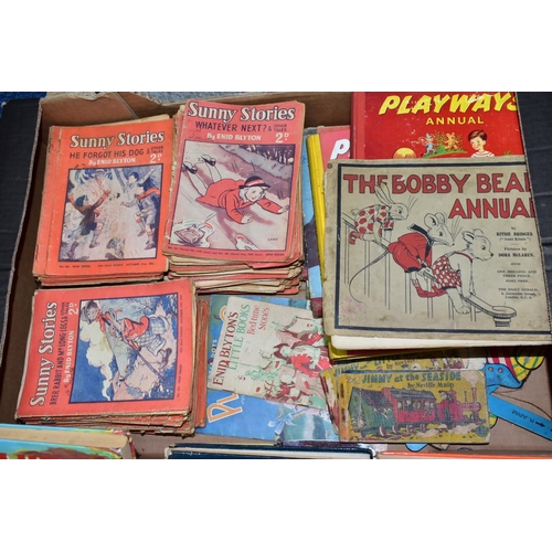 503 - THREE BOXES OF VINTAGE CHILDREN'S BOOKS AND ANNUALS, including a box containing Enid Blyton 'Sunny S... 