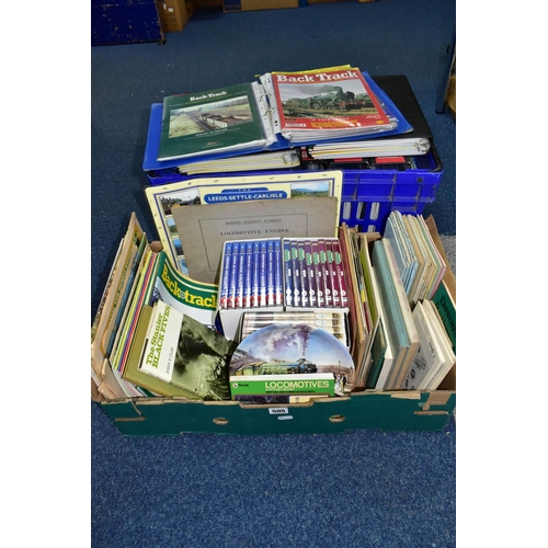 505 - TWO BOXES OF RAILWAY INTEREST ITEMS AND MAGAZINES, one box containing ten folders of Back Track maga... 