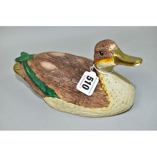 510 - A ROYAL CROWN DERBY BARN OWL PAPERWEIGHT AND A THOMAS BLAKEMORE LTD RESIN DUCK FIGURE, the paperweig... 