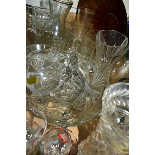 525 - FIVE BOXES OF CERAMICS AND GLASSWARE, to include a large cut crystal punch bowl on feet, diameter 28... 