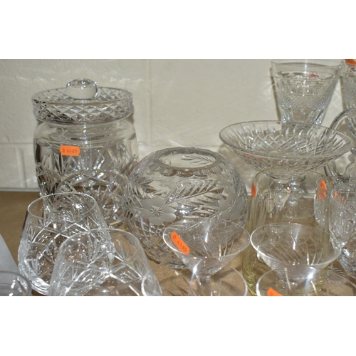 529 - A QUANTITY OF CUT CRYSTAL AND GLASSWARE,  comprising three very large 'Cumbria Crystal' wine glasses... 