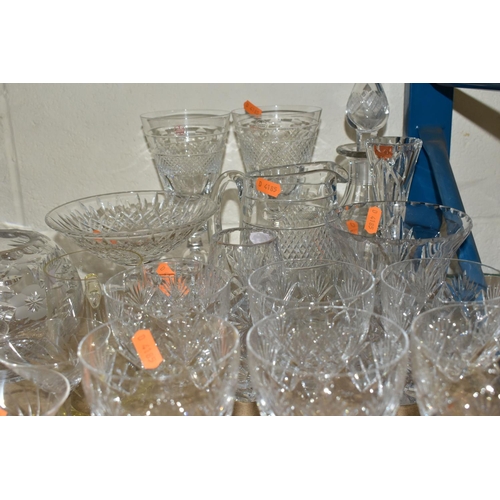 529 - A QUANTITY OF CUT CRYSTAL AND GLASSWARE,  comprising three very large 'Cumbria Crystal' wine glasses... 