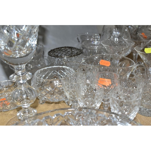 529 - A QUANTITY OF CUT CRYSTAL AND GLASSWARE,  comprising three very large 'Cumbria Crystal' wine glasses... 