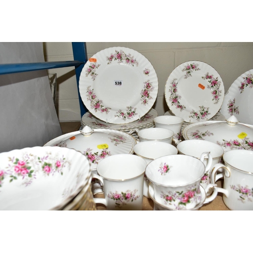 538 - A ROYAL ALBERT 'LAVENDER ROSE' PATTERN DINNER SET, comprising ten dinner plates, ten side plates, on... 