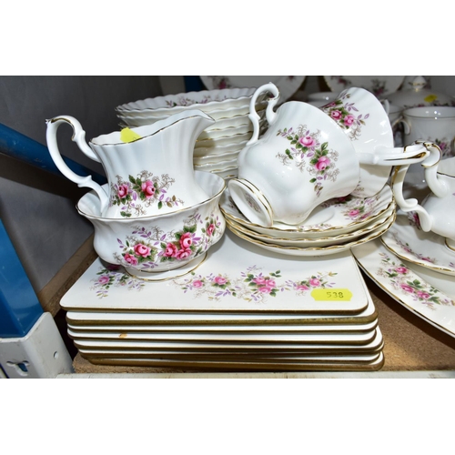 538 - A ROYAL ALBERT 'LAVENDER ROSE' PATTERN DINNER SET, comprising ten dinner plates, ten side plates, on... 