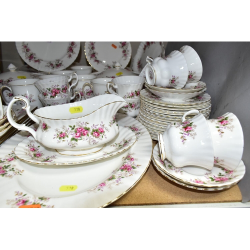 538 - A ROYAL ALBERT 'LAVENDER ROSE' PATTERN DINNER SET, comprising ten dinner plates, ten side plates, on... 