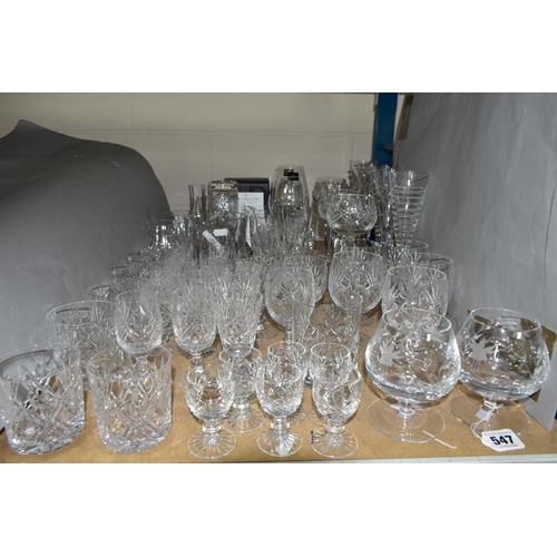 547 - A QUANTITY OF CUT CRYSTAL GLASSWARES, approximately fifty pieces to include a boxed Dartington Conto... 