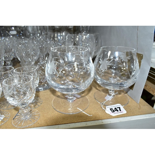 547 - A QUANTITY OF CUT CRYSTAL GLASSWARES, approximately fifty pieces to include a boxed Dartington Conto... 