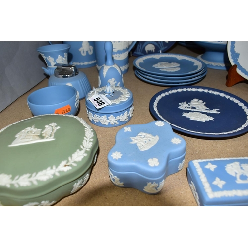 548 - A GROUP OF WEDGWOOD JASPERWARE, to include a limited edition Papal Collection loving cup, with certi... 