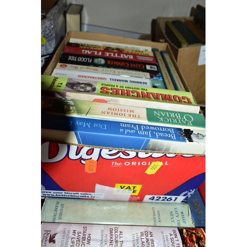 551 - BOOKS, seven boxes containing approximately ninety miscellaneous titles in hardback and paperback fo... 