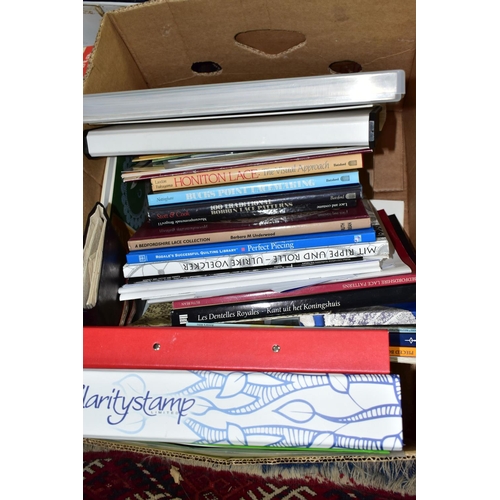 553 - BOOKS & EPHEMERA, three boxes of books and publications on the subject of fabrics and design to incl... 