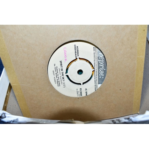 559 - TWO BOXES OF VINYL SINGLES, approximately one hundred and fifty records, mainly plain sleeves and a ... 