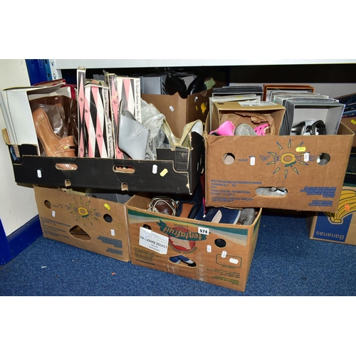 574 - EIGHT BOXES OF LADIES' SHOES, including vintage and more modern pairs, most are boxed, sizes vary, b... 