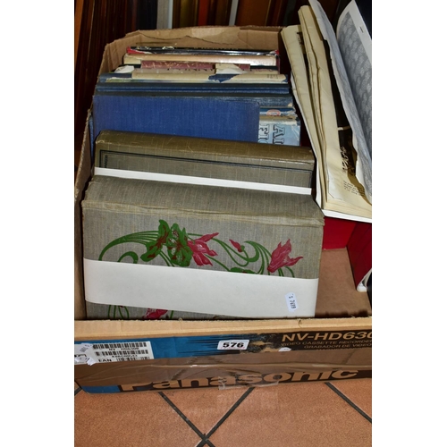 576 - A BOX OF BOOKS AND POSTCARDS, two albums containing approximately 400 early 20th century postcards, ... 