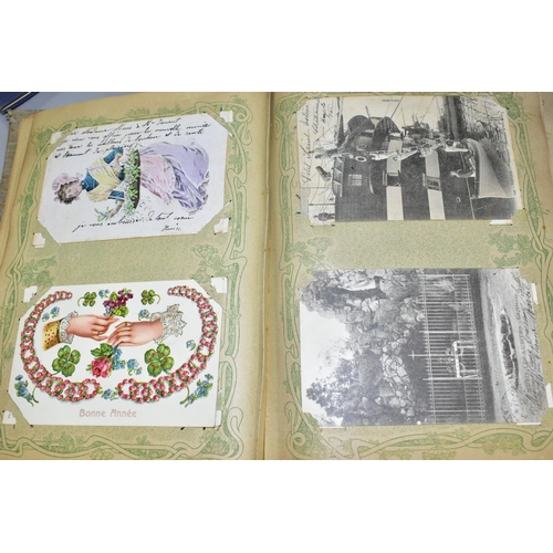 576 - A BOX OF BOOKS AND POSTCARDS, two albums containing approximately 400 early 20th century postcards, ... 