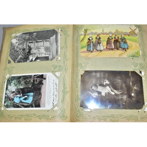 576 - A BOX OF BOOKS AND POSTCARDS, two albums containing approximately 400 early 20th century postcards, ... 