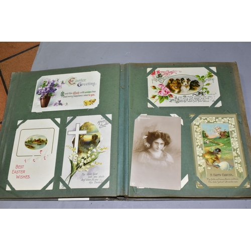 576 - A BOX OF BOOKS AND POSTCARDS, two albums containing approximately 400 early 20th century postcards, ... 