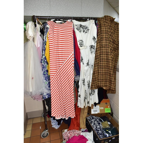 590 - A LARGE COLLECTION OF VINTAGE LADIES CLOTHING, to include three boxes of clean and packaged ladies t... 