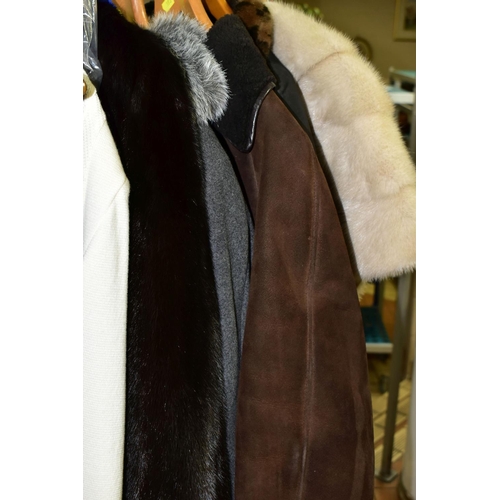 593 - A SMALL GROUP OF LADIES COATS, JACKETS AND SHOES,  comprising a  Layfayette dark brown mink fur jack... 