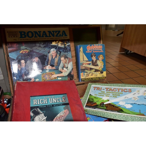 604 - VINTAGE GAMES, two large boxes of vintage games, toys and puzzles to include Rich Uncle, Tell Me, Gr... 