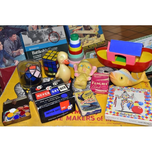 604 - VINTAGE GAMES, two large boxes of vintage games, toys and puzzles to include Rich Uncle, Tell Me, Gr... 