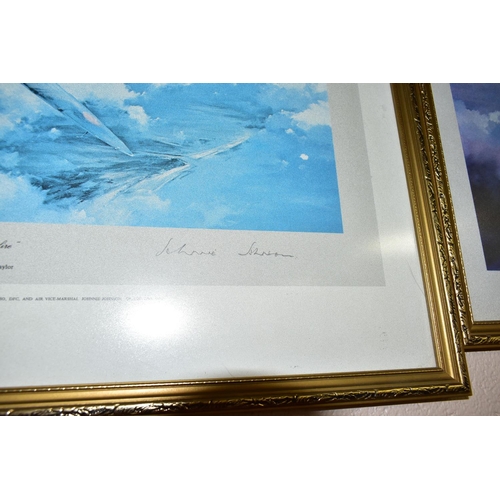 619 - THREE ROBERT TAYLOR MILITARY AVIATION THEMED PRINTS, comprising 'Spitfire' signed in pencil by Dougl... 