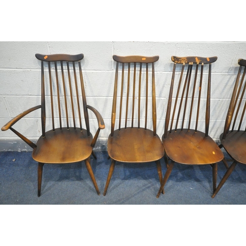 1332 - A SET OF SEVEN ERCOL ELM AND BEECH GOLDSMITH DINING CHAIRS, including two carvers (condition - ideal... 