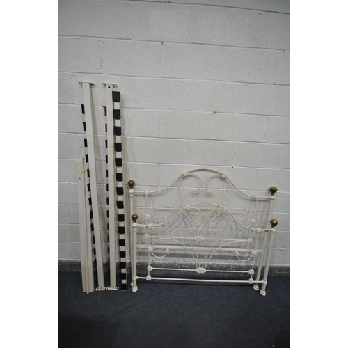 1484 - A CREAM METAL 4FT6 BEDSTEAD, with side rails