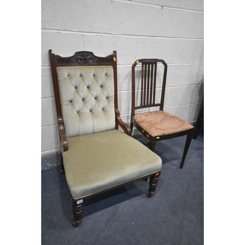 1489 - AN EDWARDIAN MAHOGANY PARLOUR CHAIR, and a mahogany chair (2)