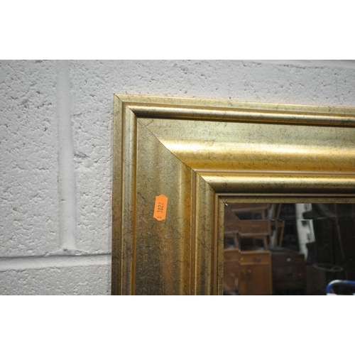 1495 - A MODERN GILTWOOD BEVELLED EDGE WALL MIRROR, made by Richmond Mirror, length 170cm x width 80cm