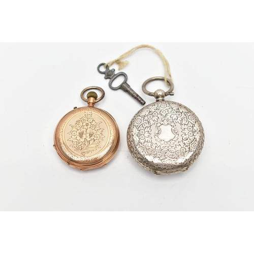 114 - TWO OPEN FACE POCKET WATCHES, the first comprising a champagne circular dial, with Roman numeral mar... 