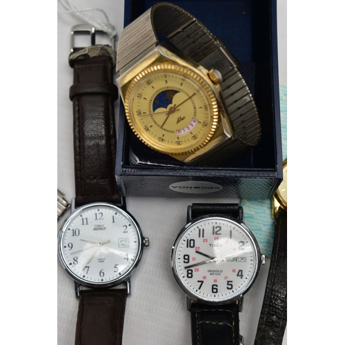 122 - A COLLECTION OF WRISTWATCHES, to include a Bulova Accutron Day Date stainless steel wristwatch with ... 