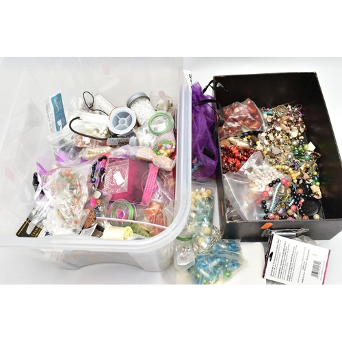 145 - A LARGE ASSORTMENT OF COSTUME JEWELLERY, MAINLY SEMI-PRECIOUS BEADS AND JEWELLERY MAKING SUPPLIES, t... 