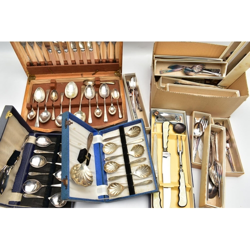 157 - A LARGE ASSORTMENT OF CUTLERY SETS, to include two cased full sets of seven serving spoons, a cased ... 