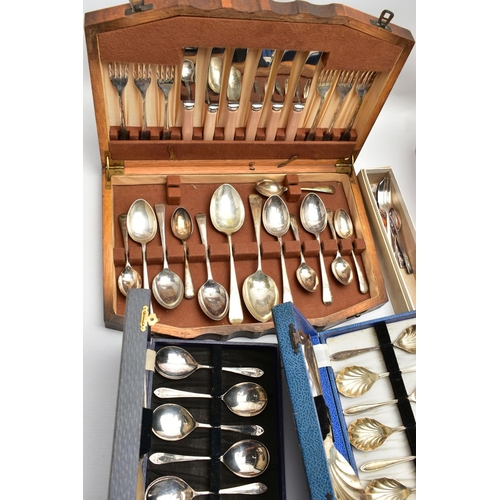 157 - A LARGE ASSORTMENT OF CUTLERY SETS, to include two cased full sets of seven serving spoons, a cased ... 