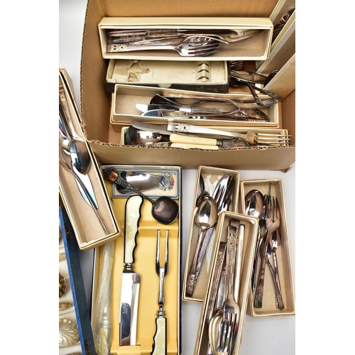 157 - A LARGE ASSORTMENT OF CUTLERY SETS, to include two cased full sets of seven serving spoons, a cased ... 