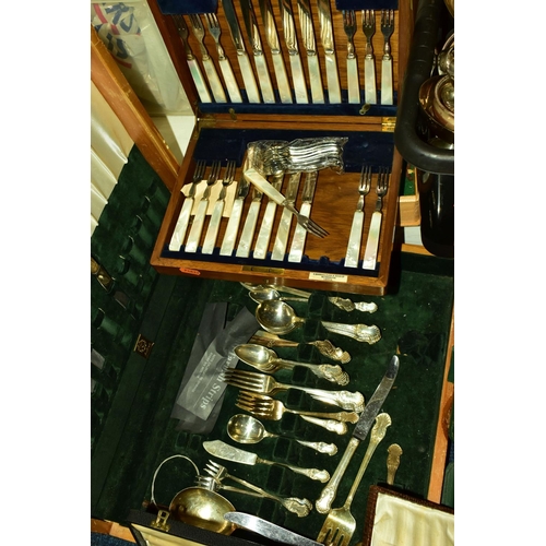 162 - A LARGE ASSORTMENT OF WHITE METAL FLATWARE, to include a boxed egg cup and spoon, a boxed set of six... 