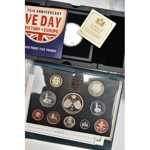 181 - A PLASTIC CRATE OF COINS, to include a 75th anniversary of VE day silver poof in box of issue, a 201... 