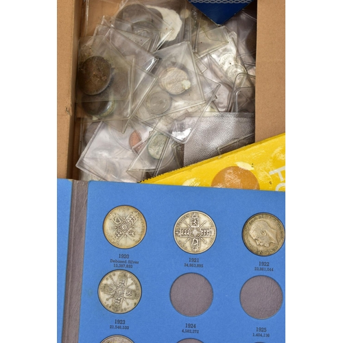 182 - A BOX AND ALBUM OF MIXED COINAGE, to include a small plastic wallet containing a byzantine/roman bro... 