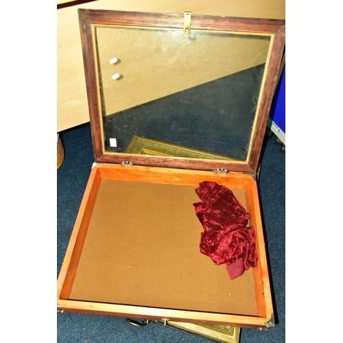 183 - TWO WOODEN DISPLAY CASES, each of a rectangular form, the first fitted with a gilt frame and glass l... 