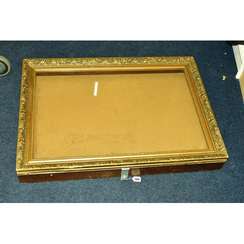 184 - A LARGE FRAMED DISPLAY CASE, rectangular framed, glass lidded display case, hinge fittings, fitted w... 