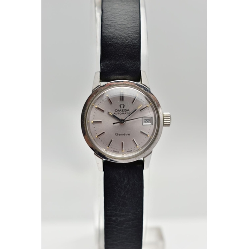 22 - AN OMEGA AUTOMATIC WRISTWATCH WITH OMEGA BOX, the silver coloured case, measuring approximately 22mm... 