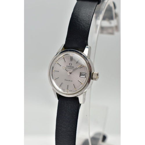 22 - AN OMEGA AUTOMATIC WRISTWATCH WITH OMEGA BOX, the silver coloured case, measuring approximately 22mm... 