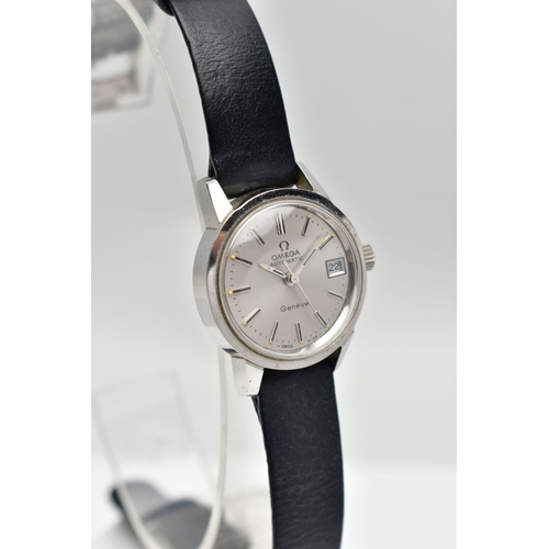 22 - AN OMEGA AUTOMATIC WRISTWATCH WITH OMEGA BOX, the silver coloured case, measuring approximately 22mm... 