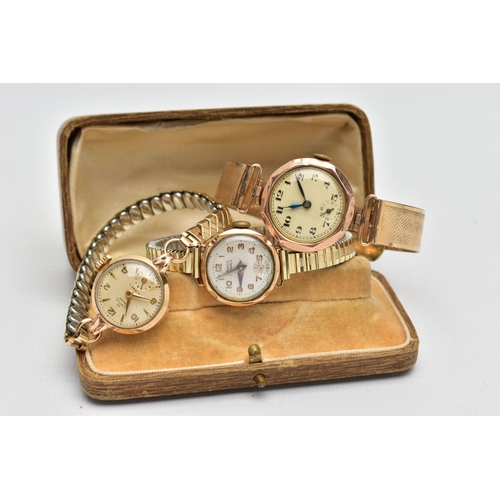 26 - THREE LADIES WRISTWATCHES, the first a boxed 'Lanco' gold head wristwatch, hand wound movement, roun... 