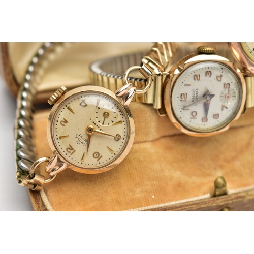 26 - THREE LADIES WRISTWATCHES, the first a boxed 'Lanco' gold head wristwatch, hand wound movement, roun... 