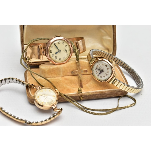 26 - THREE LADIES WRISTWATCHES, the first a boxed 'Lanco' gold head wristwatch, hand wound movement, roun... 